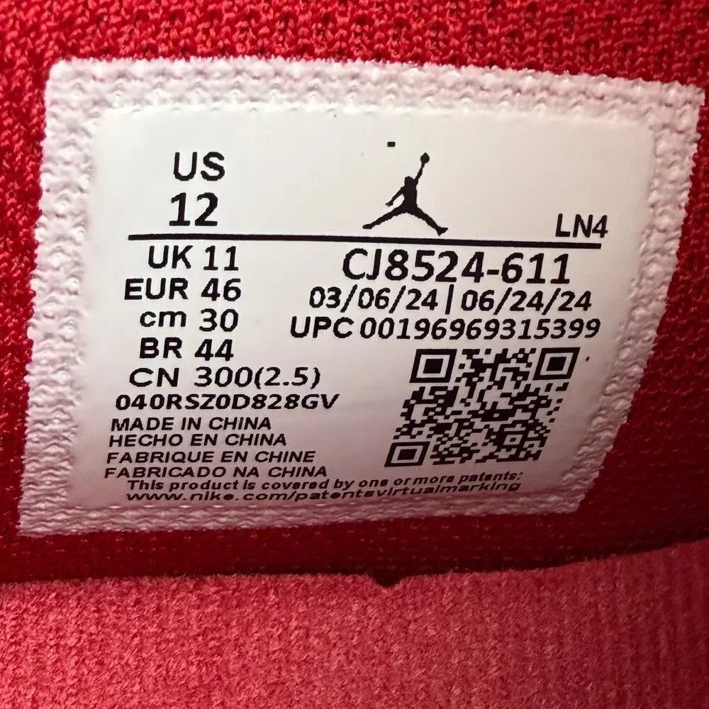 Nike Air Jordan 1 Low Retro MCS Chicago Red Baseball Cleats Size 12 CJ8524-611